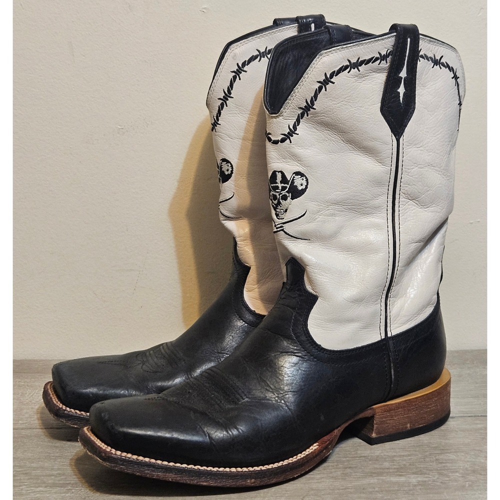 Twisted X Skull Embroidery Black w/White Shaft Cutter Toe Cowboy Boots 11EE Mens